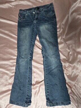 Makaveli Tupac Pink Stitch Light Blue Flare Low Rise Jeans 2000s